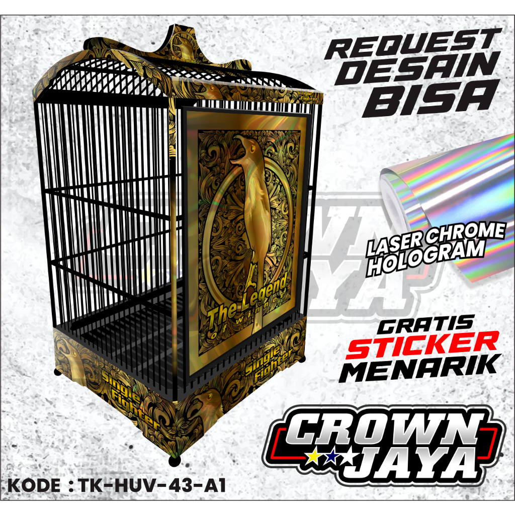 Sticker Decal Sangkar Burung Sangkar Kotak Nomer 1 2 3 Custom Motif Gold UV Hologram EBOD JAYA ORIQ 