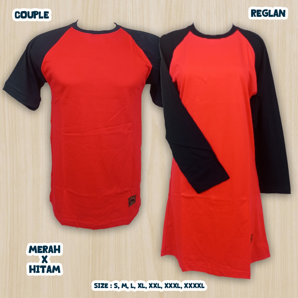 S-XXXL Kaos Polos Reglan Tunik Muslimah Merah Hitam/Seragam Keluarga/Olahraga/Senam/Santai Jumbo