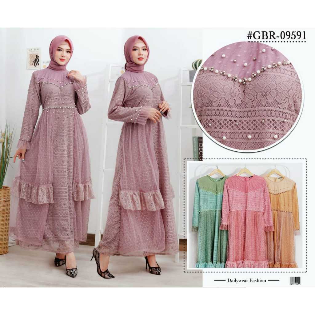 Ozias - Gamis Brokat Impor Premium 09591 LD 105 I Gamis Fashion Muslimah I Gamis Pesta Remaja