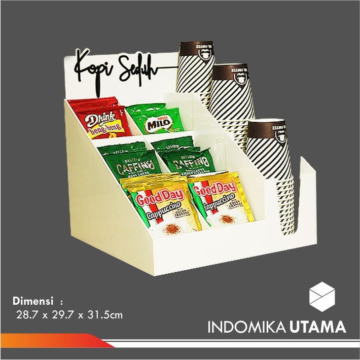 rak acrylic kopi display siap seduh large & cup organizer multifungsi - Hitam, Kopi Seduh