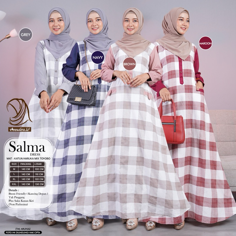 SALMA DRES #1, #2, #3, #4 & #5 - GAMIS KEKINIAN DRES KATUN HARUKA MIX TOYOBO KOTAK KOTAK BY ANNAIRA.