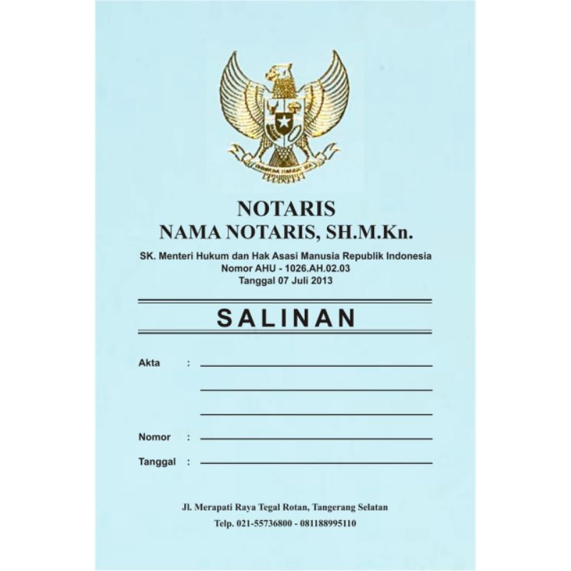 

COVER AKTA NOTARIS GARUDA POLY EMAS /COVER AKTA SALINAN PPAT / MAP NOTARIS