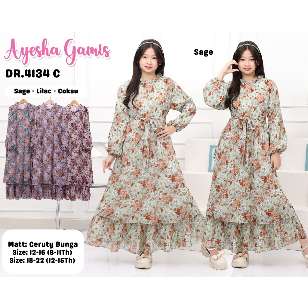 (7 - 15 TAHUN) HARGA 3 PCS GROSIR BAJU DRESS FASHION ANAK PEREMPUAN TANGGUNG / DRESS BAHAN CERUTY BU