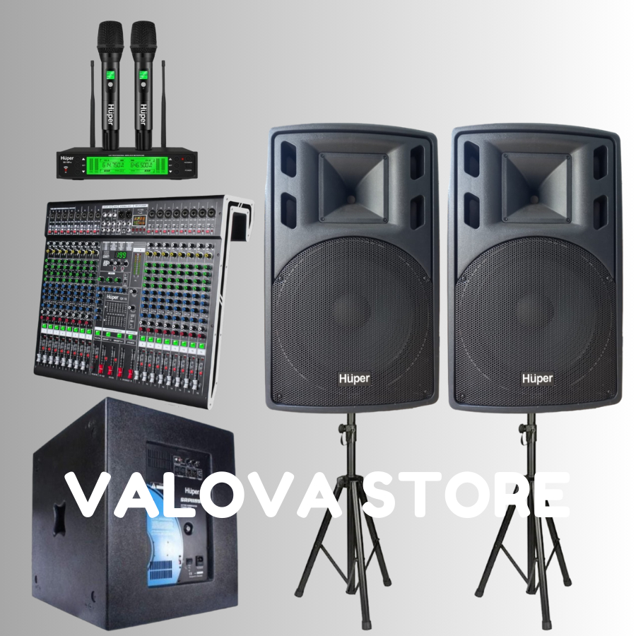 Paket 9 soundsystem Huper 15HA400 + Sub SRP118SE + Huper QX 16