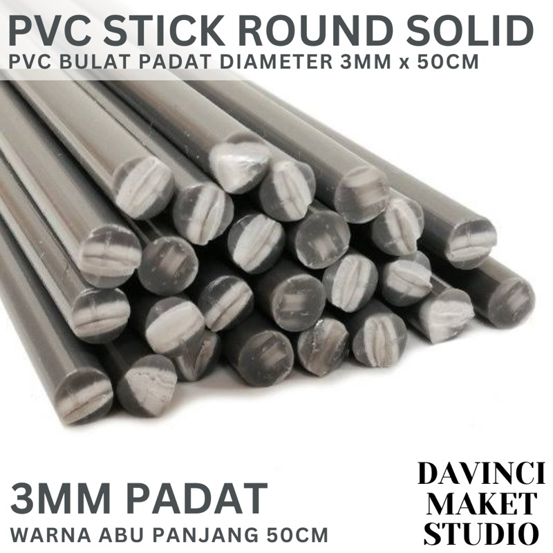 (3MM) PVC Stick Grey Round Solid - Stik PVC Bulat Lingkaran Padat 3mm Abu 50cm