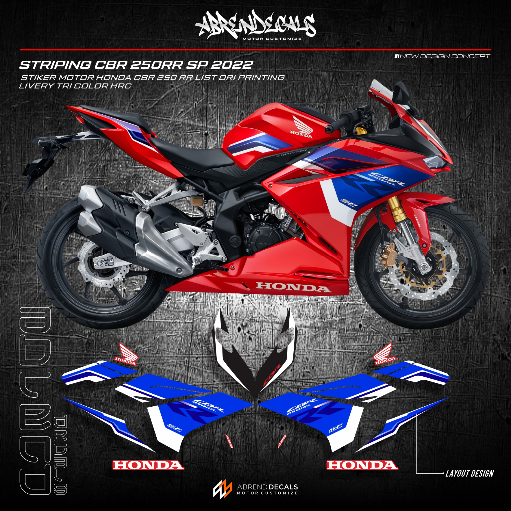 STIKER CBR 250 RR LIVERY TRI COLOR HRC ORI PRINTING DESIGN CUSTOM belva