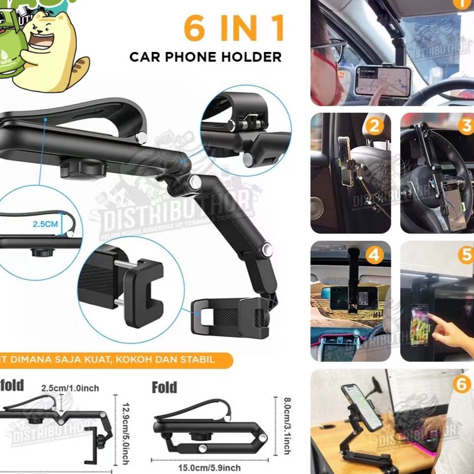 Car Phone Holder Jepit Mobil 6 in 1 HD58 HD58 stand Handphone penyangga Hp tongsis selfie  Holder mo