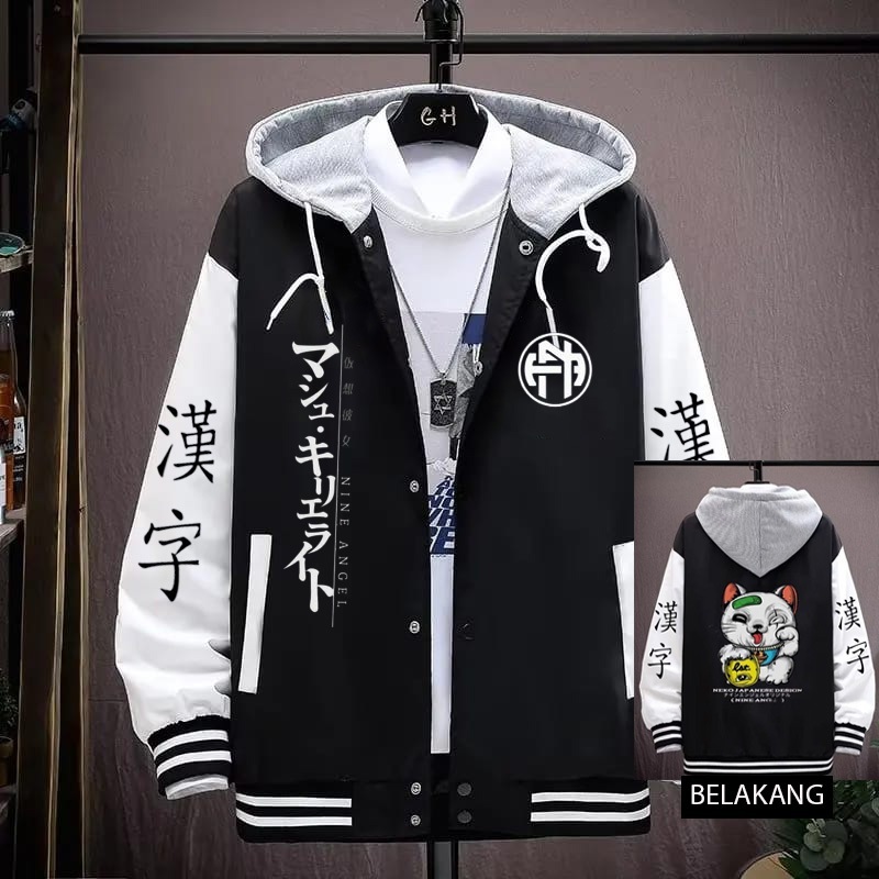 Jaket Sukajan Baseball Kucing Neko Premium / Jaket Baseball Sukajan Jepang Anime Cosplay Pria Wanita