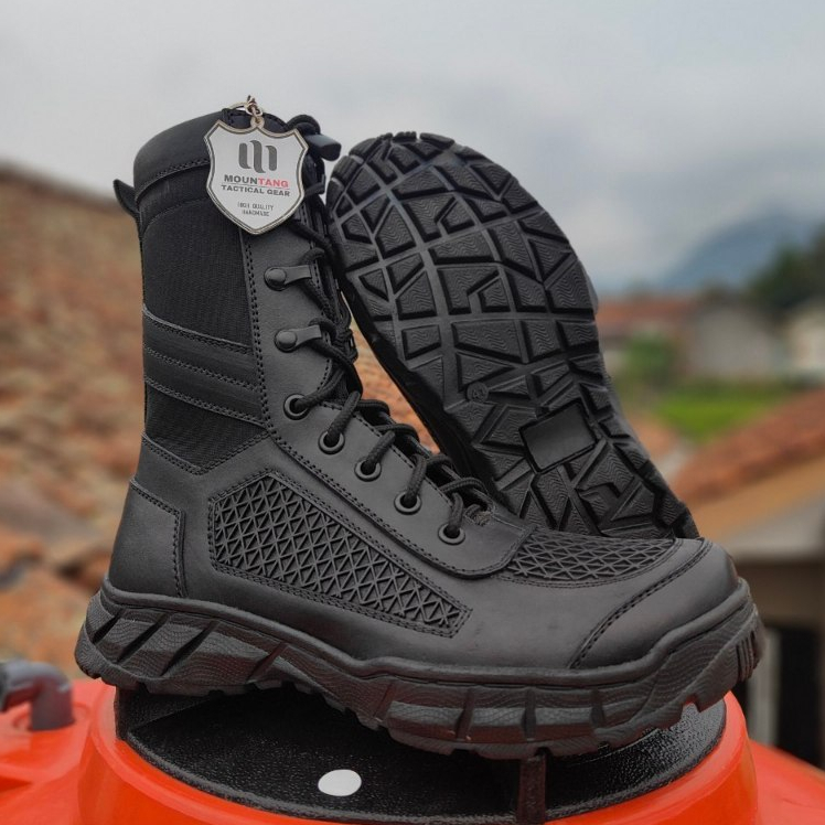 Sepatu PDL Safety BOA TNI POLRI PREMIUM Kulit Asli Model Sarang Tawon Mountang Tactical
