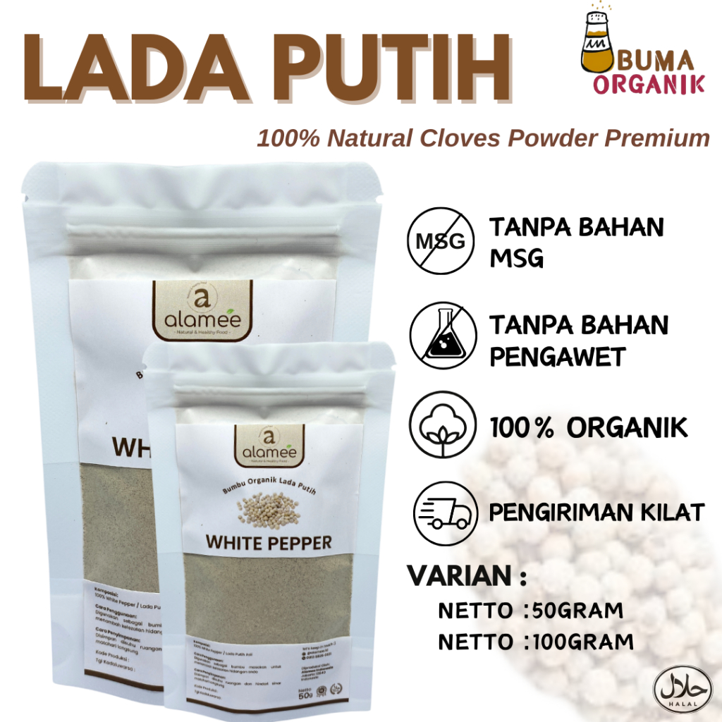 

White Pepper Powder Lada Putih Bubuk Merica Whitepepper Rempah Rimpang Murni Asli Tanpa Campuran 50gram dan 100gram