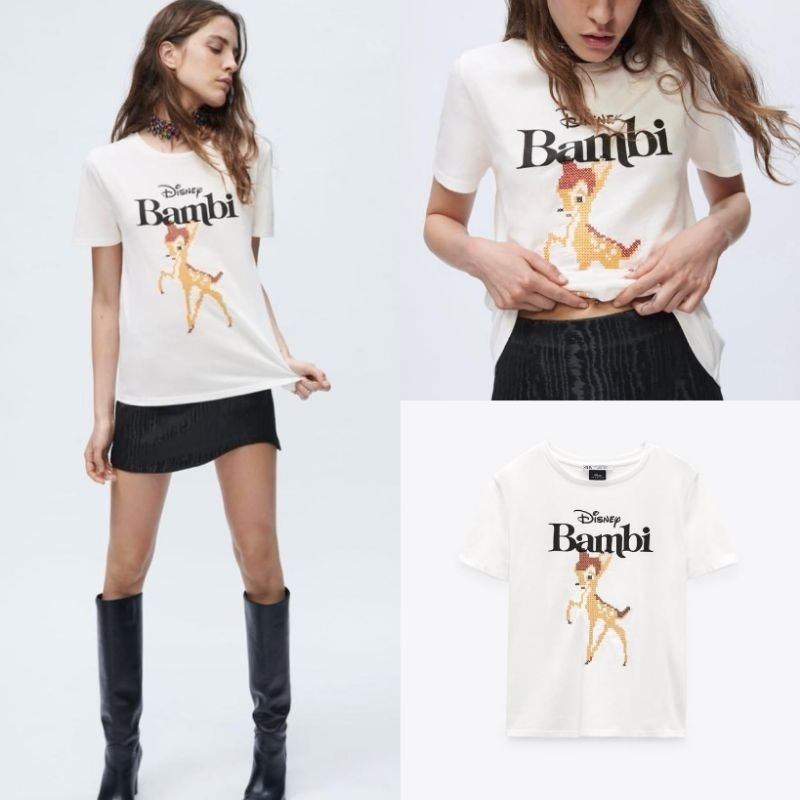 t shirt Zara  Disney classic Bambi Bordir T-Shirt