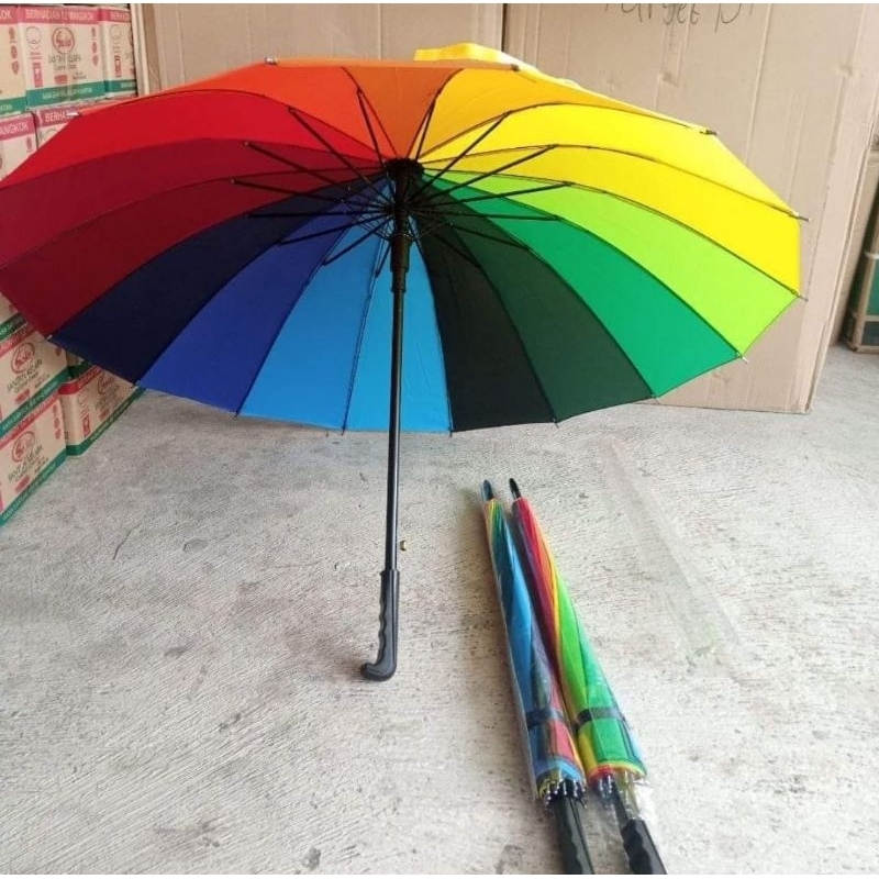 Payung pelangi 16 jari standar/payung rainbow pelangi 16 jari bahan saten
