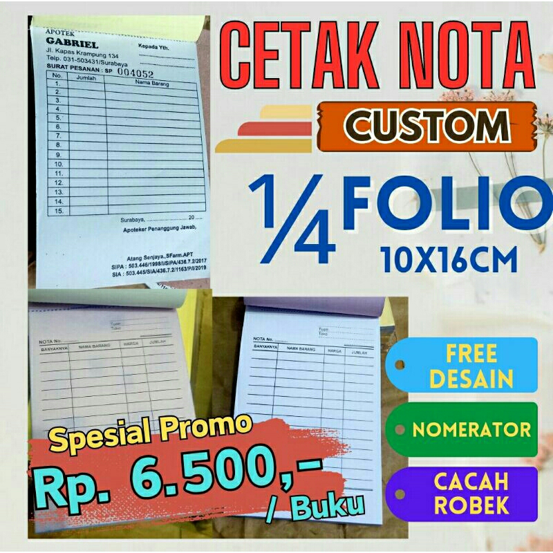 

CETAK NOTA\BON CUSTOM TOKO PENJUALAN 2 RANGKAP 1/4 FOLIO 10,5X16,5CM