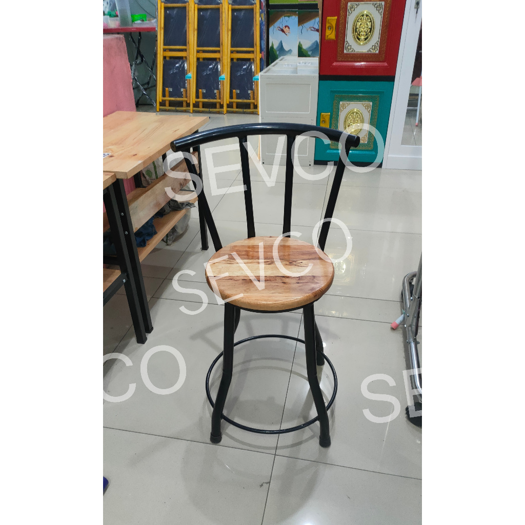 BANGKU KAYU KAKI BESI/ BANGKU BESI BULAT SANDAR / KURSI KUAT KOKOH