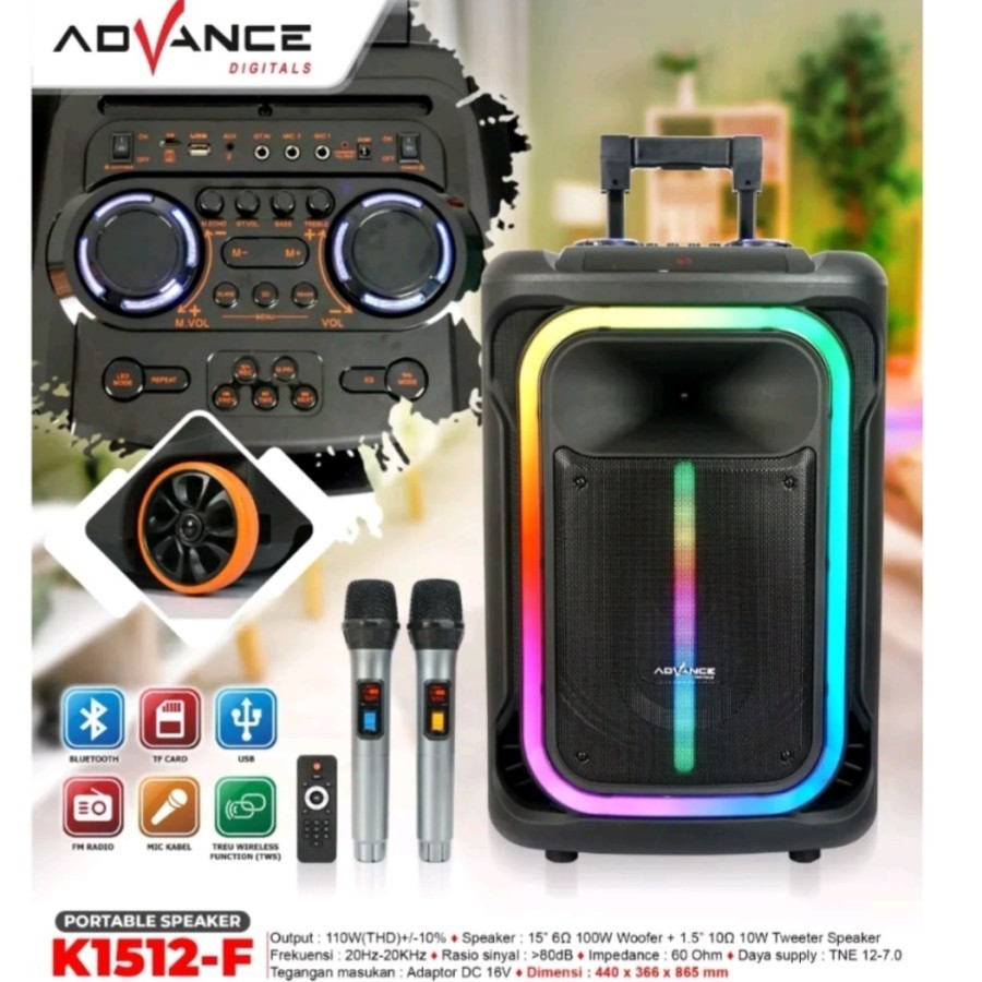SPEAKER ADVANCE PORTABLE K1512F K1512 BLUETOOTH MIC WIRELESS