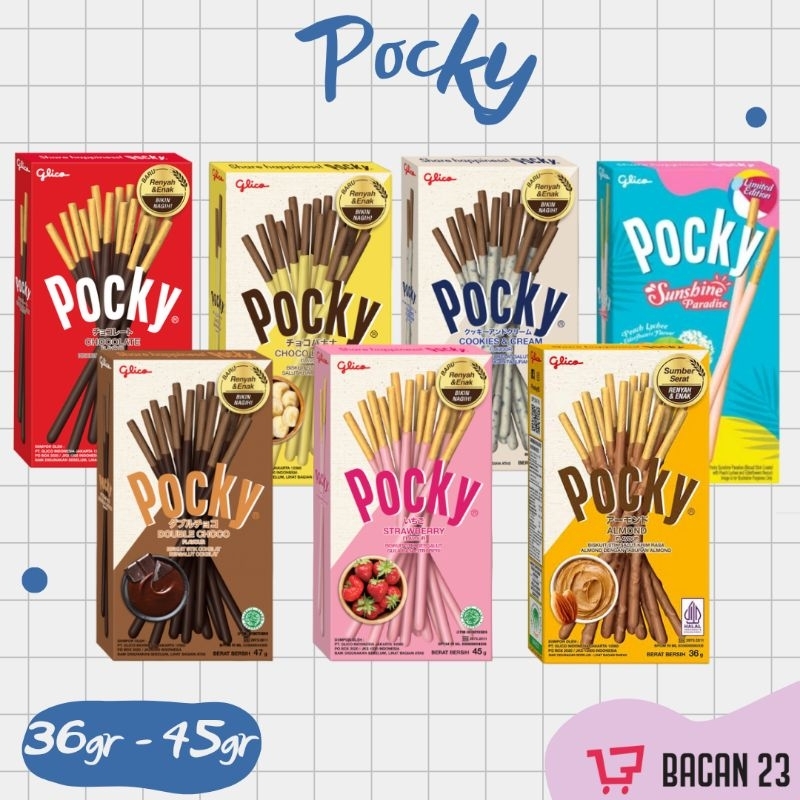 

Glico Pocky ( 36gr - 47gr ) - ( Chocolate - Strawberry - Double Choco - Almond - Peach Lychee )