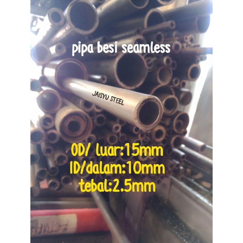 pipa besi seamless OD:15mm,ID:10mm tebal 2.5mm panjang 60cm-100cm