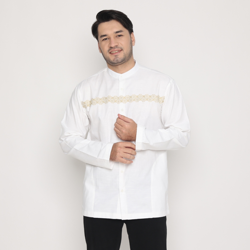 AMK Baju Koko Lengan Panjang Bordir KK SALMAN L/S PUTIH