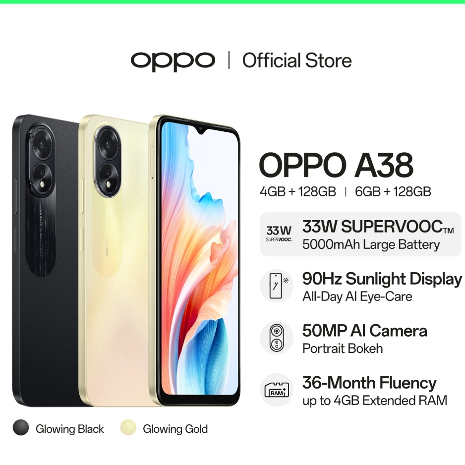 HP OPPO A38 4/128GB ( +4GB EXTENDED RAM ) GARANSI RESMI - OPPO A78 4G 8GB(+8GB)/256GB (67W SUPERVOOC, AMOLED FHD+, DUAL STEREO SPEAKERS