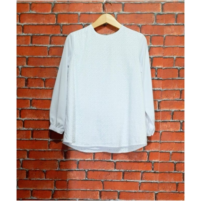 Baju Kerja Wanita Putih Bahan Katun Bordir Kombinasi Katun Toyobo