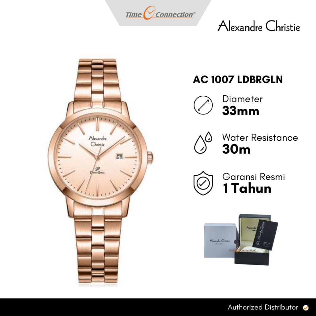 Alexandre Christie AC 1007 LDBRGLN Rosegold Original / Jam Tangan Wanita Analog Rantai LD