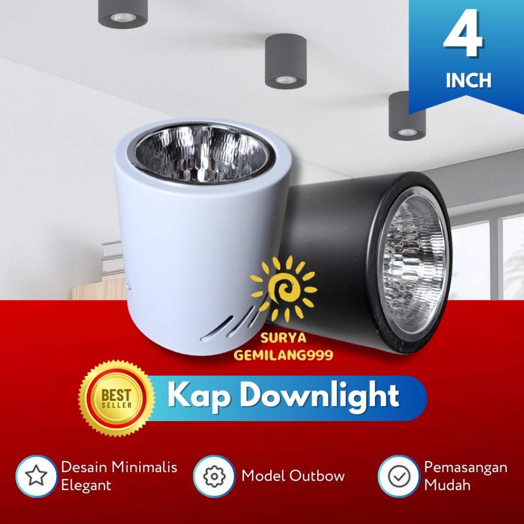 Kap Lampu Downlight Outbow Bulat 4 INCH / Lampu Plafon Tempel Dinding