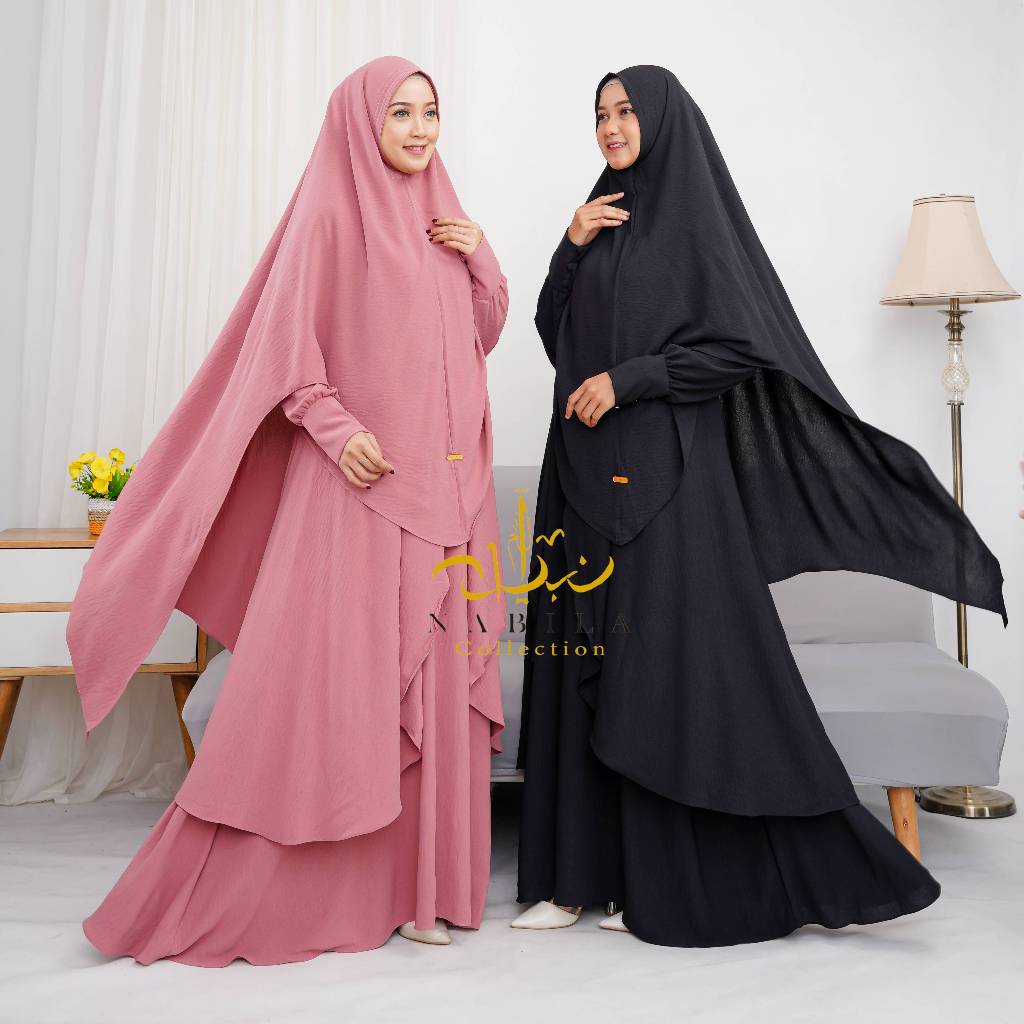 Gamis set syari Yumna gamis set khimar cadar niqab crinkel air flow original terbaru free ongkir