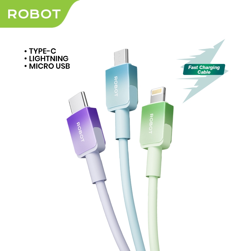 ROBOT Kabel Data RJM/RJC/RJL100 Type C Micro USB Lighting 1M Data Cable - Garansi 1 Tahun