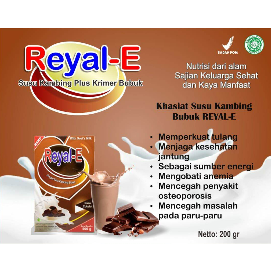 

Susu Kambing ReYAL E 200 gr Coklat Full Krim Susu Kambing Etawa