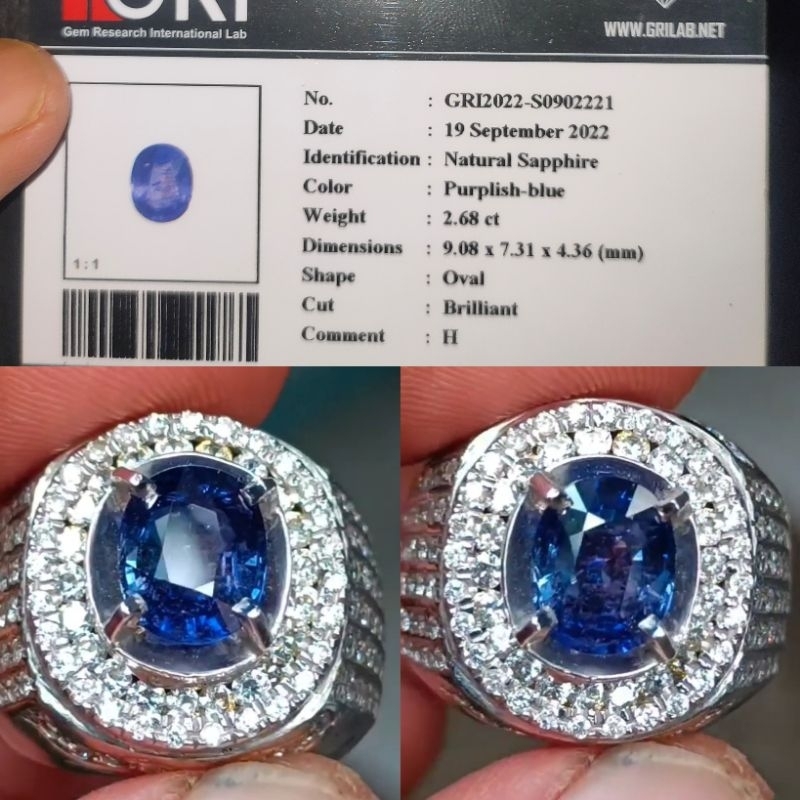 NATURAL BLUE SAPPHIRE SRI LANKA Berat 2,68ct memo GRI