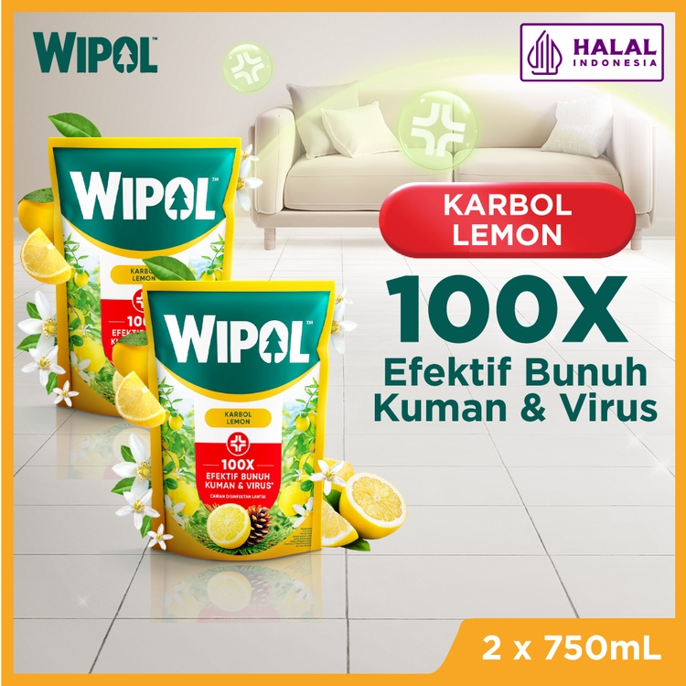 Wipol Pembersih Lantai Cairan Disinfektan Teruji Dermatologis Karbol Lemon 750 mL x2