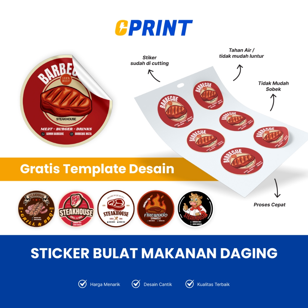 

Stiker Label Vinyl Putih Bulat – Tahan Air & Minyak, Cocok untuk Daging/Sate/Steak