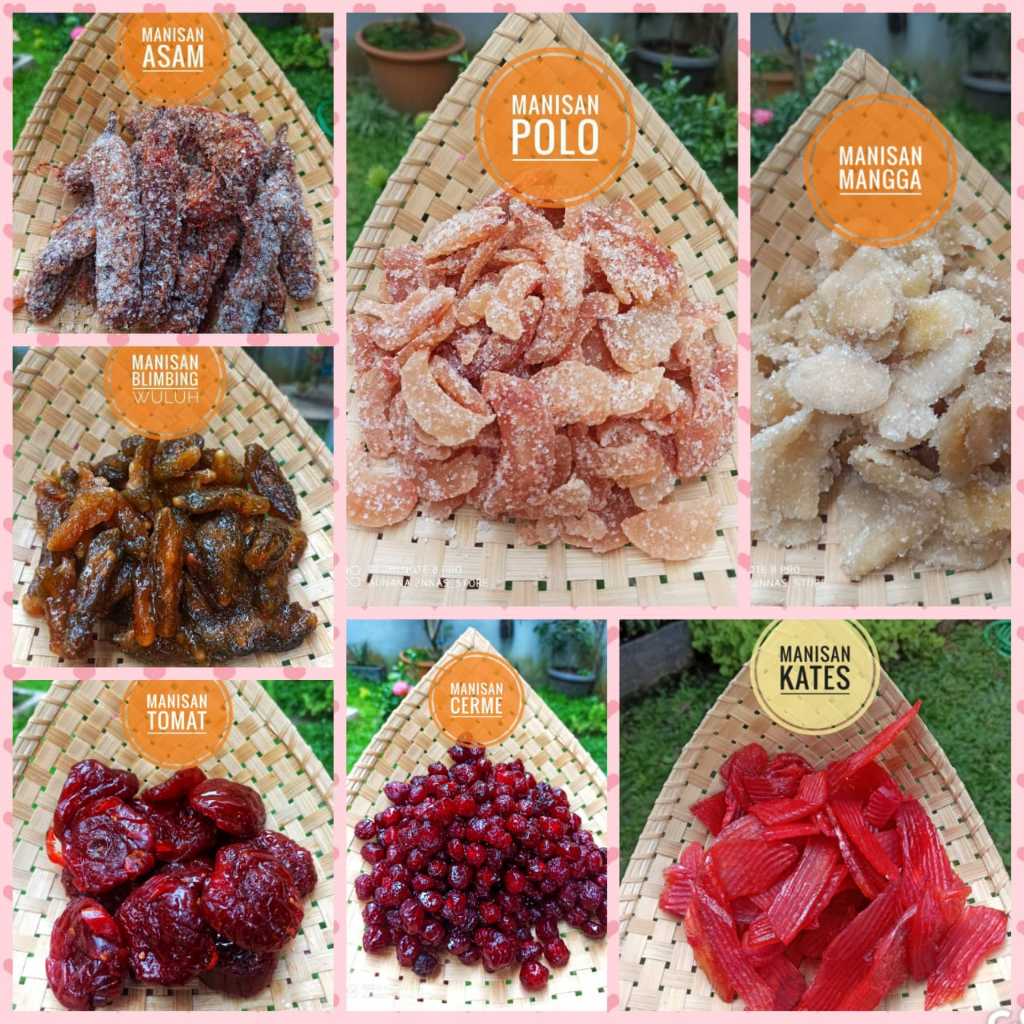 

ANEKA MANISAN / MANISAN CERME / MANISAN TOMAT / MANISAN POLO / MANISAN PEPAYA / MANISAN MANGGA / MANISAN BLIMBING WULUH / MANISAN ASEM / MANISAN KATES / KEMASAN 1KG