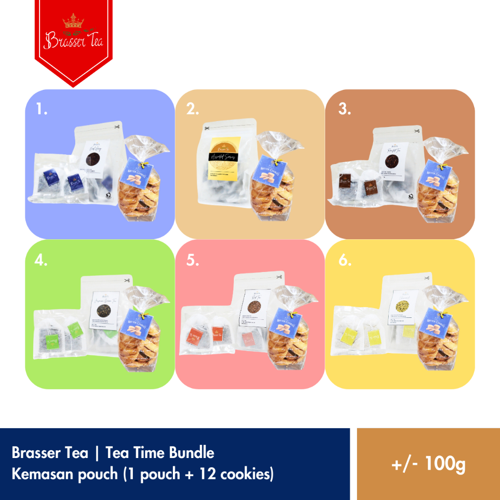 

Brasser Tea | Tea Time Bundle Kemasan Pouch (1 pouch + 12 cookies)(+/-100gr)