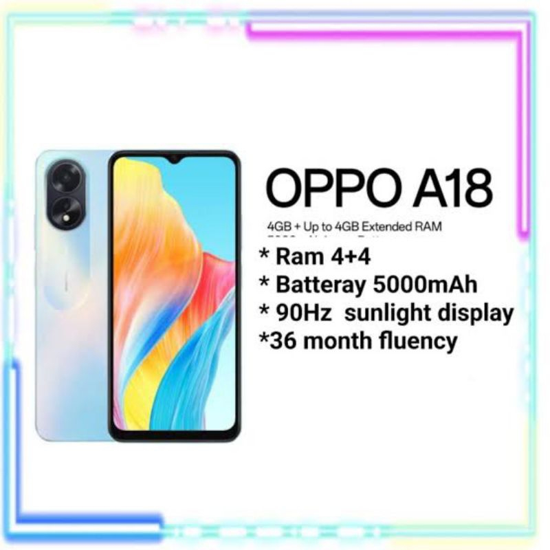 OPPO A18 8/128GB ( 4gb+4gb extended ram ) GARANSI RESMI
