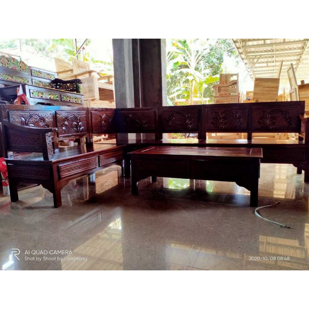 Kursi Tamu Sudut Pojok Minimalis Kayu ukir