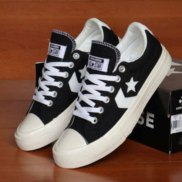 SEPATU HITAM PUTIH CONVERSE ONE STAR PLAYER BLACK WHITE UNISEX 100% PREMIUM BNIB GRADE ORIGINAL SEPA
