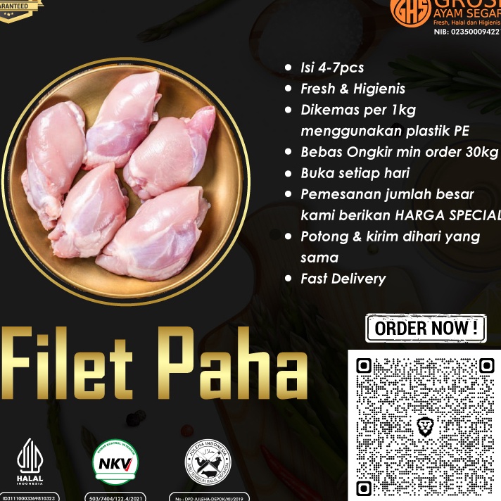 

Ready Stok Daging Ayam Paha Fillet Boneless Tanpa Kulit 1Kg