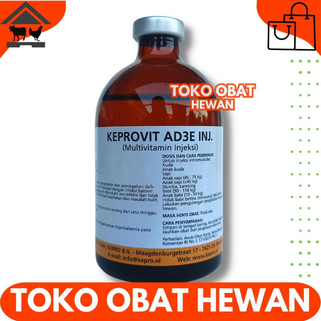 KEPROVIT AD3E INJ 100ML - Vitamin ADE Hewan Konsentrasi Tinggi Untuk Ternak Sapi kambing Domba Babi 