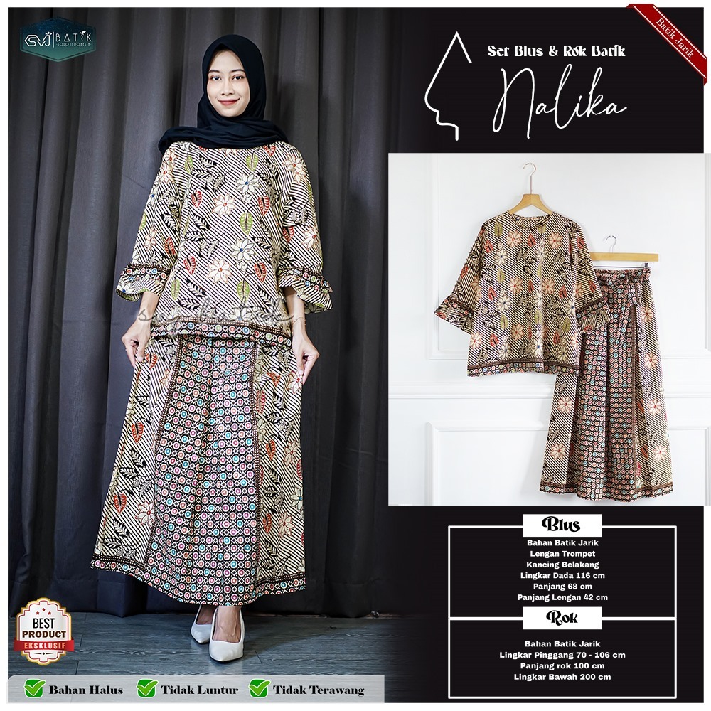One set wanita terbaru modern batik katun setelan blouse rok asli solo adat jawa ori svj batik