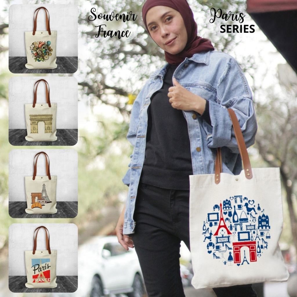 [HdCustom] Tote bag Canvas oleh oleh France | Tote bag Canvas Souvenir Paris | Tote bag Paris Wanita