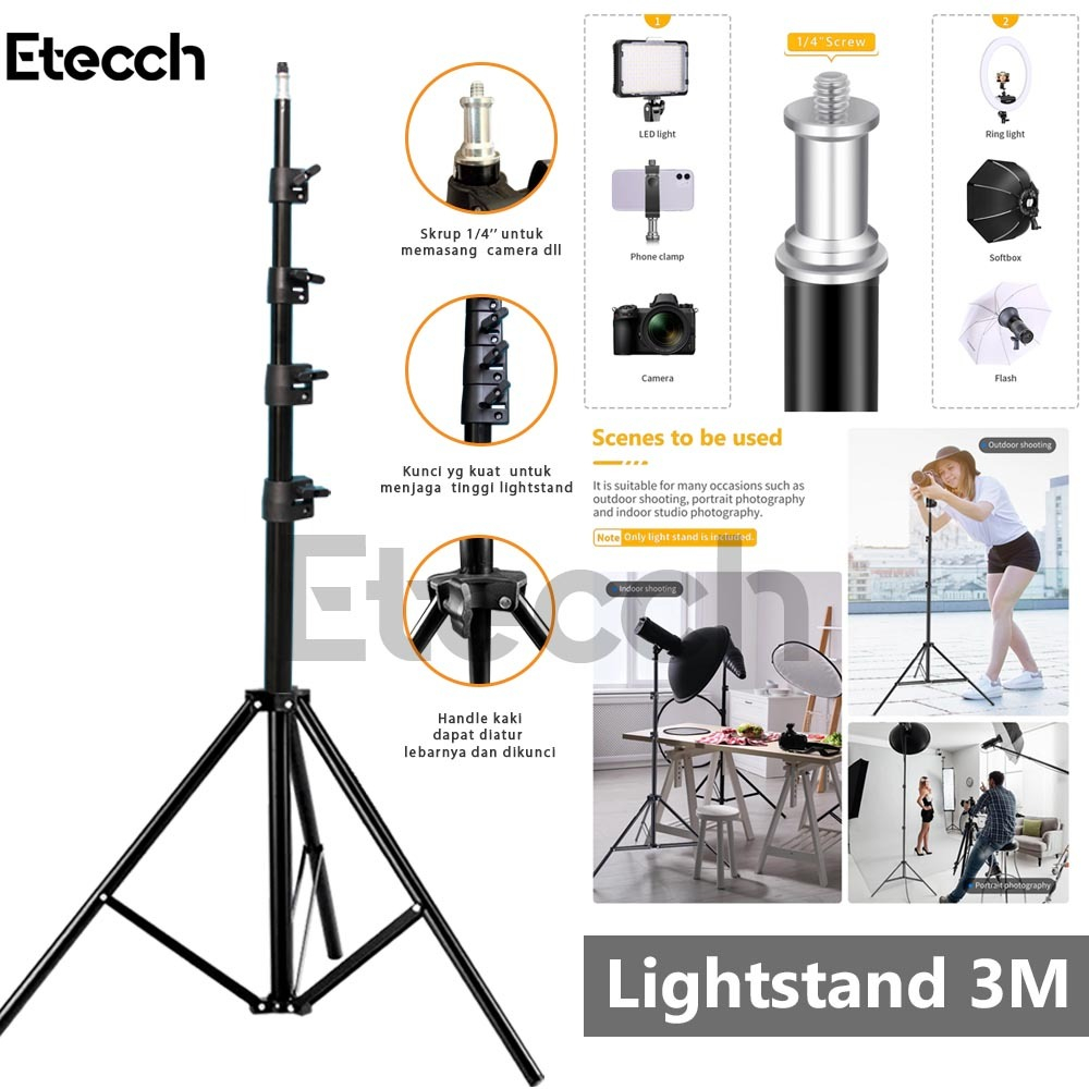 Tripod HP Tinggi Max 3 Meter Tripod Ring Light Tripod Lampu Stand Lighting Tripot HP Tripod HP Terba