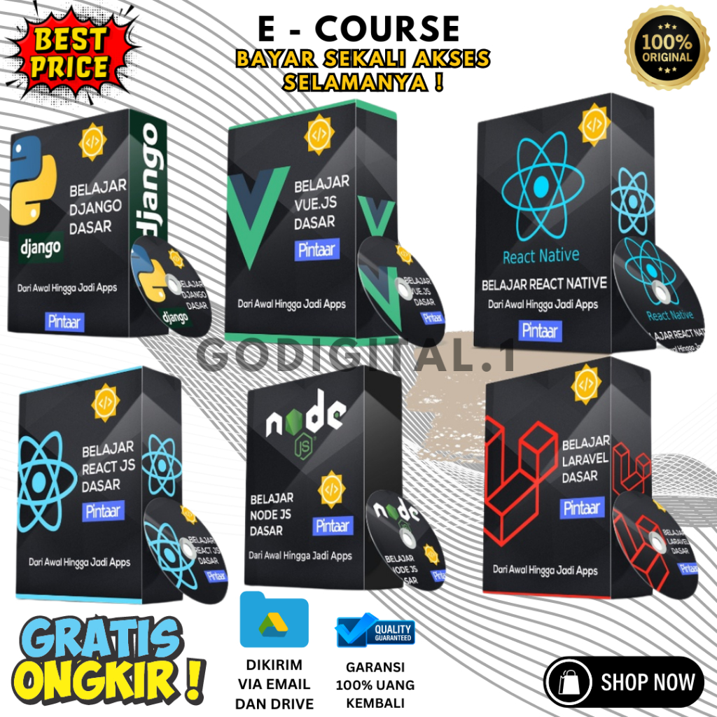 [ E-COURSE ] Bundling Belajar Pemograman Dengan Framework React Js, React Native, Vue JS, Node JS, D