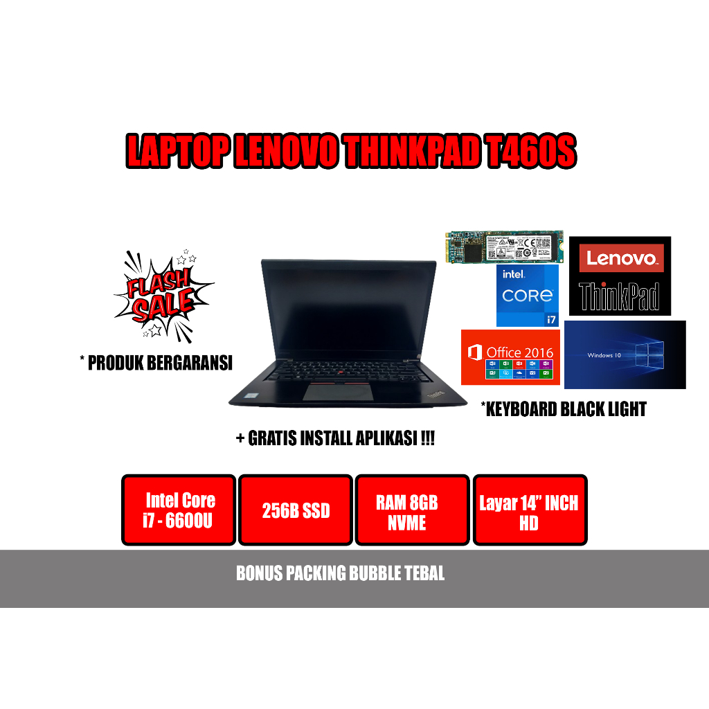 LAPTOP LENOVO T460S CORE I7 GEN 6 8/256 BERGARANSI