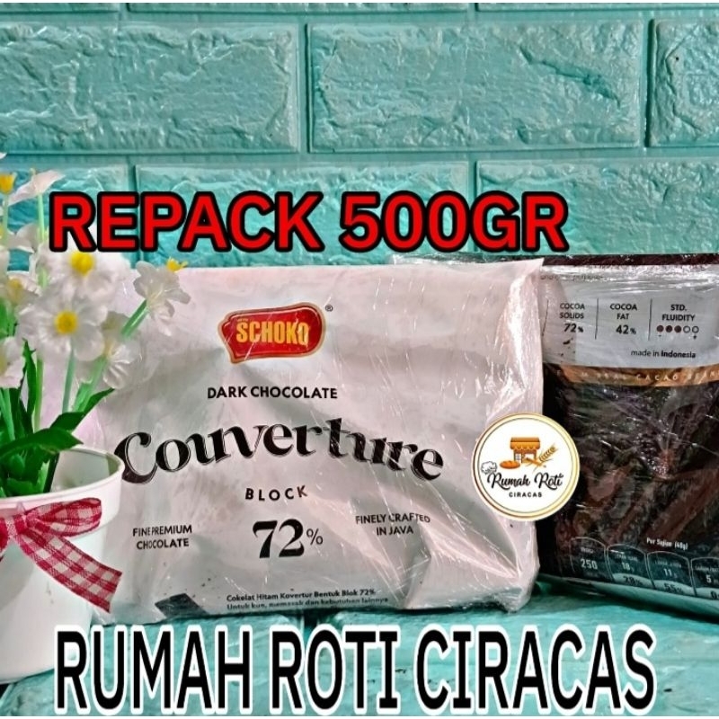 

CHOCOLATE COUVERTURE 72% SCHOKO 500GR COKLAT DARK CHOC