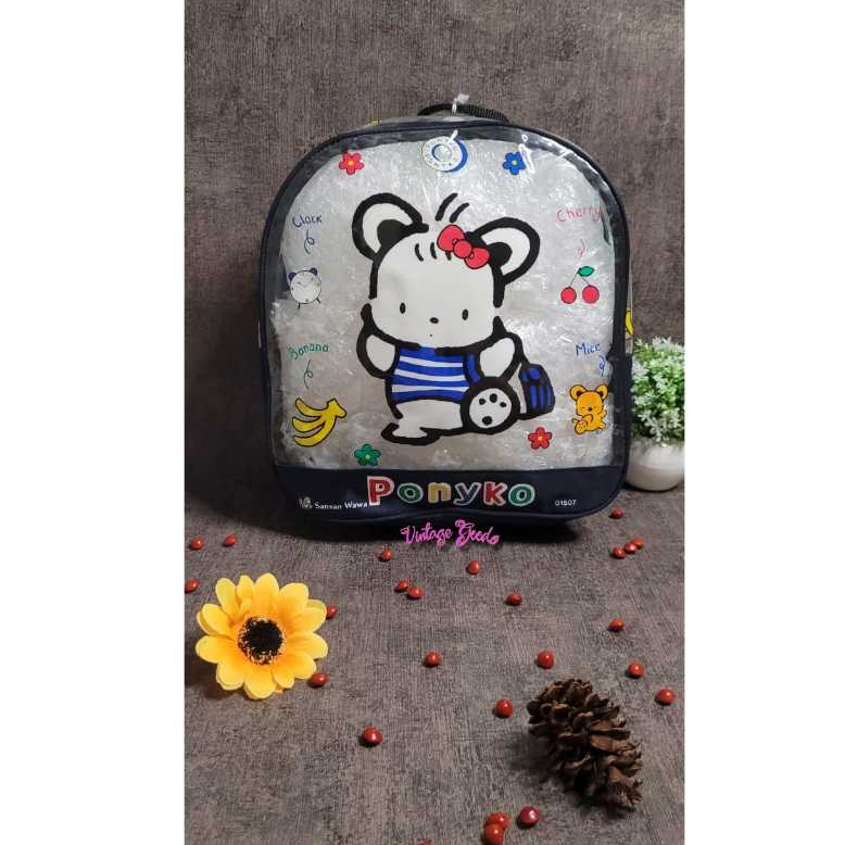Vintage 90s Tas Ransel Anak TK PAUD Ponyko Mika PVC Navy Waterproof