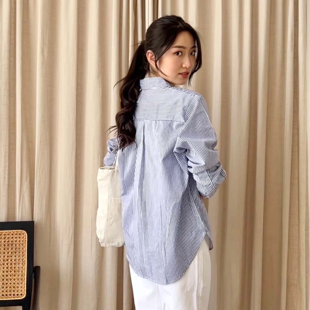 MAUREN - Carol Shirt / Stripe Shirt / Kemeja Stripe / Kemeja Katun Salur Wanita