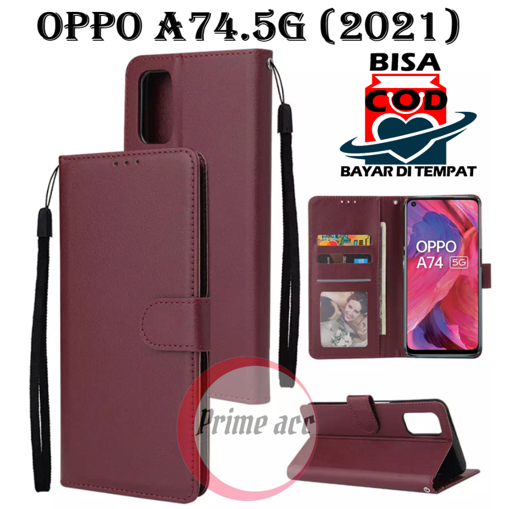 flip case OPPO A74 5G leather case casing dompet handphone