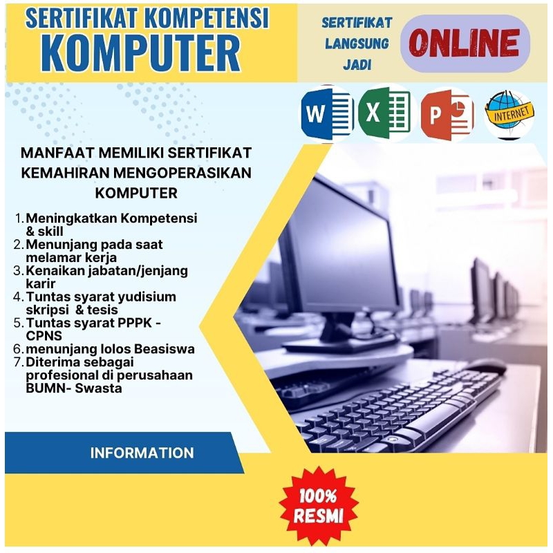 Sertifikat komputer 100% resmi dan terdaftar