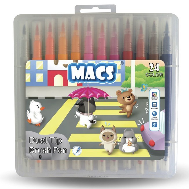 

MACS Dual Tip Brush Pen Marker Color 24 Warna Spidol